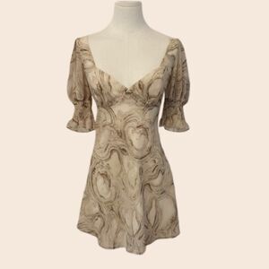 Saints + Secrets Tan & White Marble Print Dress Size Small